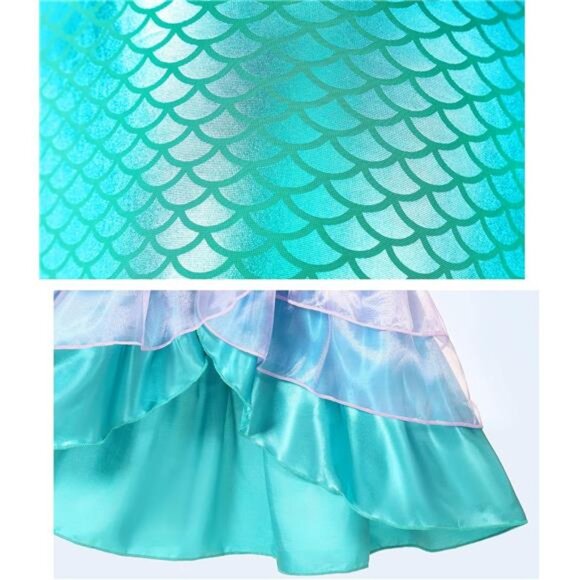 Mermaid Costume for Girls Halloween Birthday Princess Toddler Kids Costumes - Picture 6 of 6